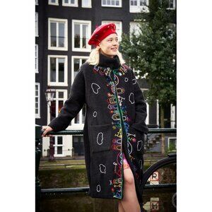 Mumami Coat 2X Boho Embroidered Artistic Amsterdam Windmill Wearable Art To Wear